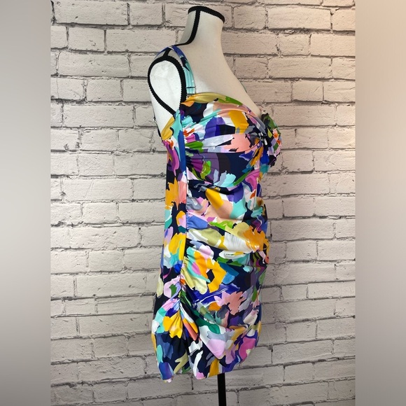 Profile By Gottex Holi Floral Abstract One Piece Bathing Suit Size 22W Bandeau - Picture 5 of 15